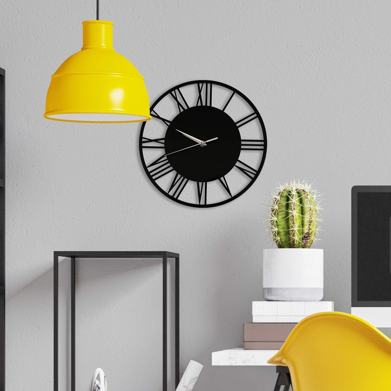 WALPLUS 30cm(11.8") Diameter Acrylic Gloss Roman Wall Clock Black Home