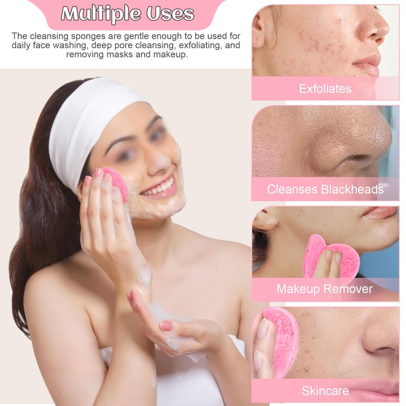 Nynkyon 10 PCS Compressed Facial Sponges Professional, Heart Shaped Cellulose