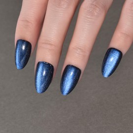 Stbisen Cat Eye Press on Nails Short Almond, Gold Press-On Nails Almond, Fashion Gel Fake Nails, Reusable Acrylic Fake Nails, Glossy Stick on Nails for Women Gift, Glue on Nails Kit, Starlit Abyss