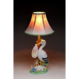 Cosmos Gifts 31633 Porcelain Stork Delivers Baby with Peter Rabbit Night Light Lamp 18" H