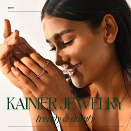 Kainier 3PCS Stackable Gold Rings for Women 1mm 14K Gold Plated Dainty Thin Pinky Rings for Women CZ Band Classic Cute Stacking Thumb Knuckle Ring Comfort Fit Size 5 to 10 (6, Gold A)