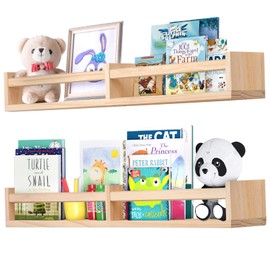 birola Nursery Shelves for Wall 32inches Set of 2，Natural Wood Wall Bookshelves for Kids Room - Floating Nursery Bookshelves (32inches Set of 2)