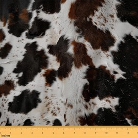 Erosebridal Cow Skin Fabric by The Yard, Farm Animal Fur Print Decorative Fabric, Soft Warm Indoor Outdoor Fabric, Black Brown Upholstery Fabric for Adults Teens for Quilting Sewing, 1 Yard