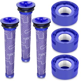 Vacuum Filter Replacement Kit for Dyson V7, V8 Animal, V8 Absolute & SV10 Cordless Vacuum Cleaners, Replaces Part # 965661-01 & 967478-01 (3 Post Filters & 3 Pre Filters)
