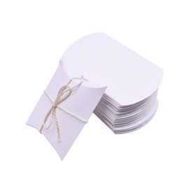 AKOAK Kraft Paper Pillow Box, Candy Favor Gift Boxes for Wedding Birthday and Christmas,Pack of 50 with 50 Pcs Jute Twines (White)