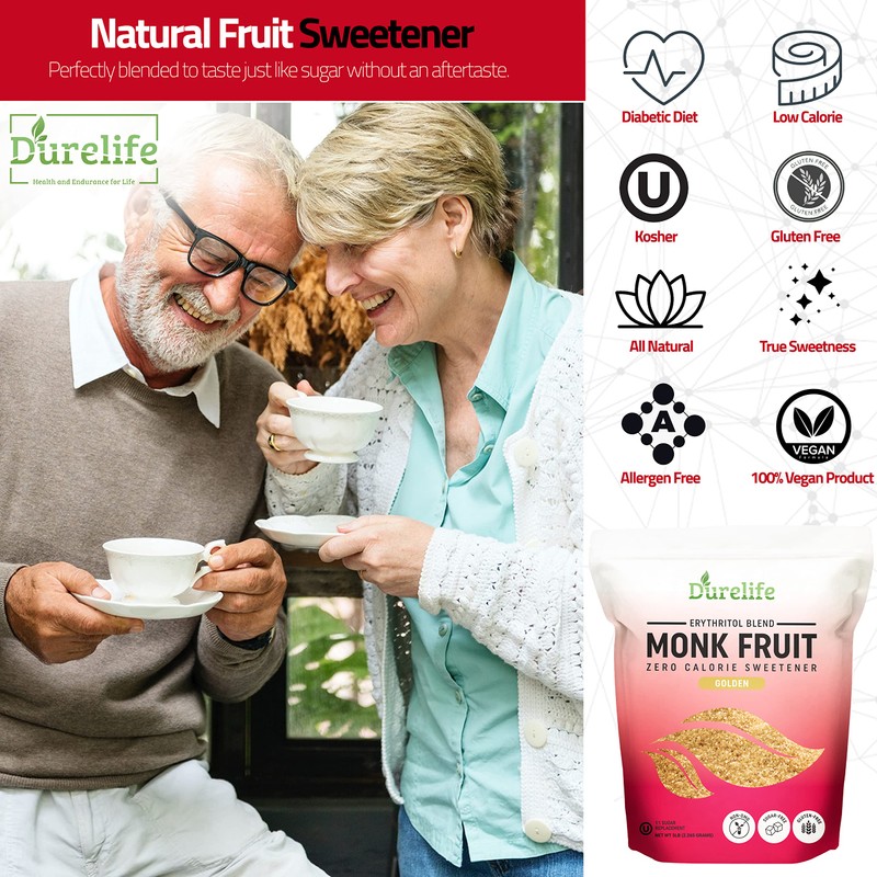 Durelife Golden Monk Fruit Sweetener, 1:1 Sugar Replacement, Keto Diet