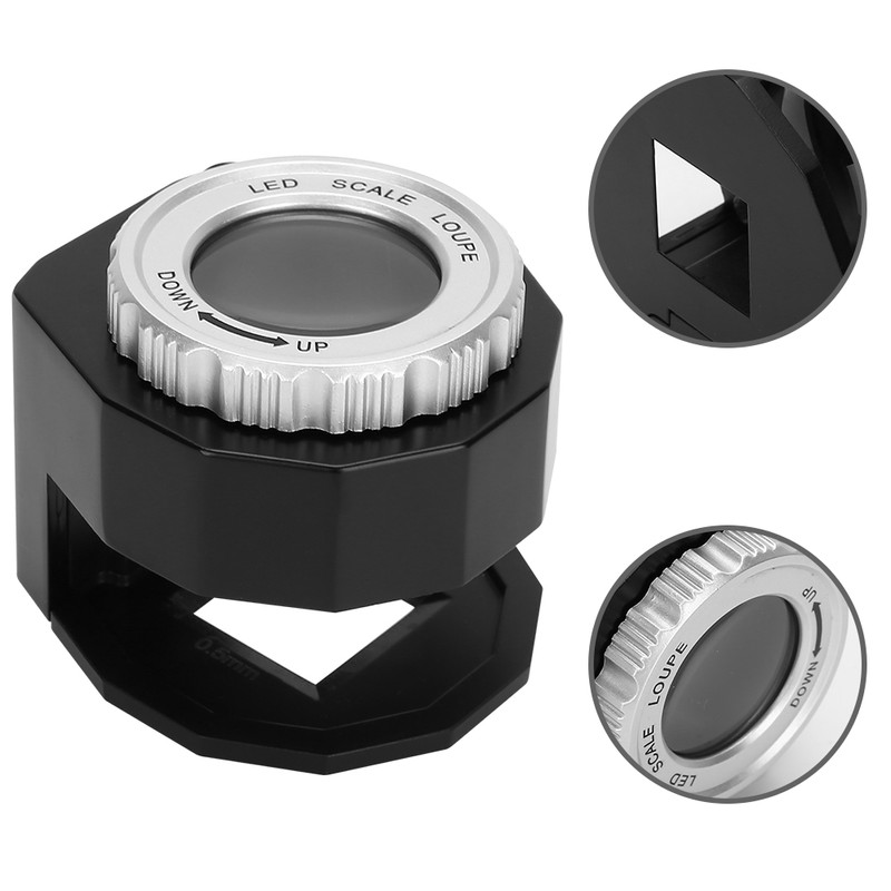 30X Magnifier Optical Glass Lens Magnifier Scale Full Metal LED