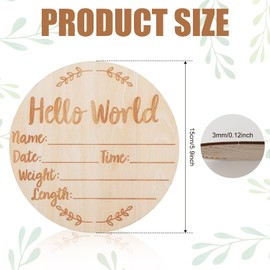 AIEX Wooden Baby Announcement Sign, 5.9 Inch Round New Baby Sign Hello World Newborn Welcome Sign for Hospital Photo Prop Baby Shower New Parents (Style 2)