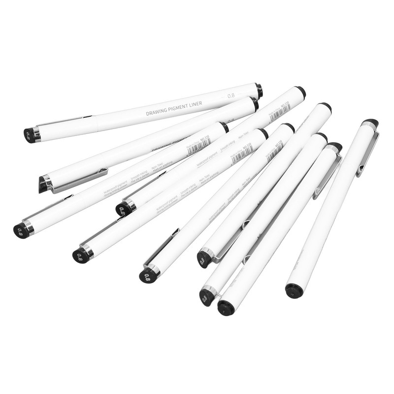 10Pcs Fineliner Pens Black Ink Durable Waterproof Fadeless High Smoothness