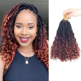 8 Pack Goddess Box Braids Crochet Hair for Black Women, 8 Inch Boho Goddess Box Crochet Braids Pre Looped with Curly Ends for Black Women 1B-530-350