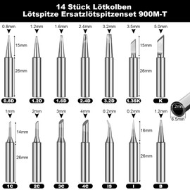 Sinofort 900M-T Soldering Tips Set, 14 Pieces Soldering Iron Tips, Soldering Tip Replacement Soldering Tips for Soldering Stations, Soldering Iron Tips, Lead-Free, Soldering Iron Replacement Soldering