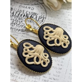FANCY FOX BOUTIQUE Bright Gold Octopus Kraken Viking Birthday gift Gothic Earrings Cameo Festival