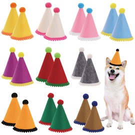 20 Pcs Dog Birthday Hat Set for Small Medium Dogs Cat Puppies, Mini Party Hat with Adjustable Headbands, Cute Pet Hat with Pompons for Birthday Christmas Party Decoration Accessories (Small 3.5 inch)