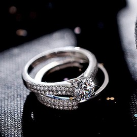 Acefeel Luxurious Serie Engagement Wedding Bands Solitaire Rings for Anniversary R280 (Silver-Plated-Base, 7)