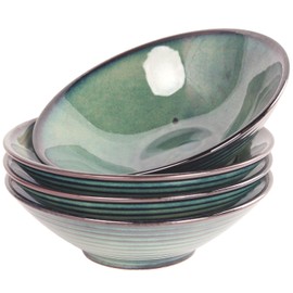 LIUYWYHCF Ceramic Ramen Bowl Set of 4, 20 oz Japanese Noodle Soup Bowls for Ramen Soup Pho Udon Asian Noodles, Large Noodle Bowls, Teal Reactive Glaze, 7.7 Inch