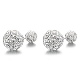 Sparkle Bling Crystal Ball Stud Earrings for Women Girls 925 Sterling Silver Rhinestone CZ Disco Ball Cartilage Tragus Earrings Piercing Studs Double Sided Front Back Fashion Jewelry Gifts (8-12mm)