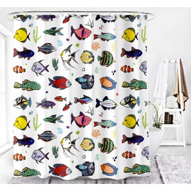 BECAN Fish Shower Curtain Clearance Abstract Fish Artistic Print White Background Polyester Fabric Bathroom Shower Curtain 72X72Inches