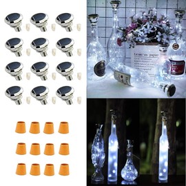 Upgraded 12 Pack Diamond Solar Wine Bottle Lights, 20 LEDs Waterproof Copper Light, Bottle Light Fairy Cork String Lights for Yard Patio Decor, DIY Birthday Gift for Mom Grandma Friend(Cool White)