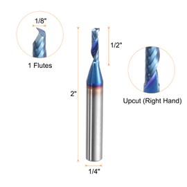 sourcing map Spiral Router Bit 1/8" Cut Dia 1/4" Shank Up Cut Blue Nano Coated Solid Carbide 1 Flute CNC End Mill Milling Bits for Wood Plastic Soft Metal (1/2" Cut Length 2" Long)
