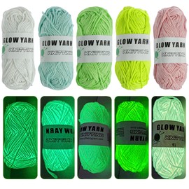 5 Rolls Glow in The Dark Yarn 58 Yard Luminous Yarn for Crocheting Soft Glow Crochet Yarn 5 Colors Glow Yarn Knitting Creative Luminous Knitting Yarn Fluorescent Yarn for DIY Arts Crafts Party