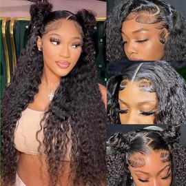 5x5 HD Lace Closure Wigs Human Hair 5x5 Water Wave Closure Wigs 180% Density Deep Curly Closure Wig Wet and Wavy Water Wave Lace Front Wigs Human Hair Pre Plucked Glueless Deep Curly Wig 28 Inch