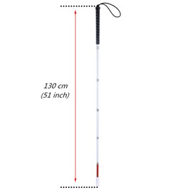 White Cane, Aluminum Folding Cane for the Blind,Folds Down 6 Sections, with 2 Tips (130 cm (51 inch), Black Handle)