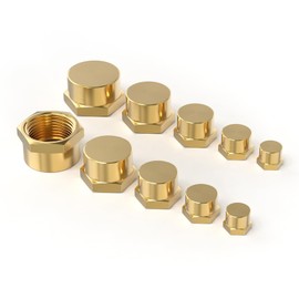 GASHER 1/8" 1/4" 3/8" 1/2" 3/4" NPT Brass Pipe Cap, NPT Female Thread Socket Pipe End Cap Plugs Fitting 10PCS