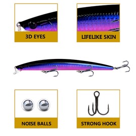 KERUNE Wobbler Set of 5 Artificial Baits 18 cm / 24 g Minnow Floating Predator Fishing such as Pike, Zander, Perch, Catfish Pike Bait