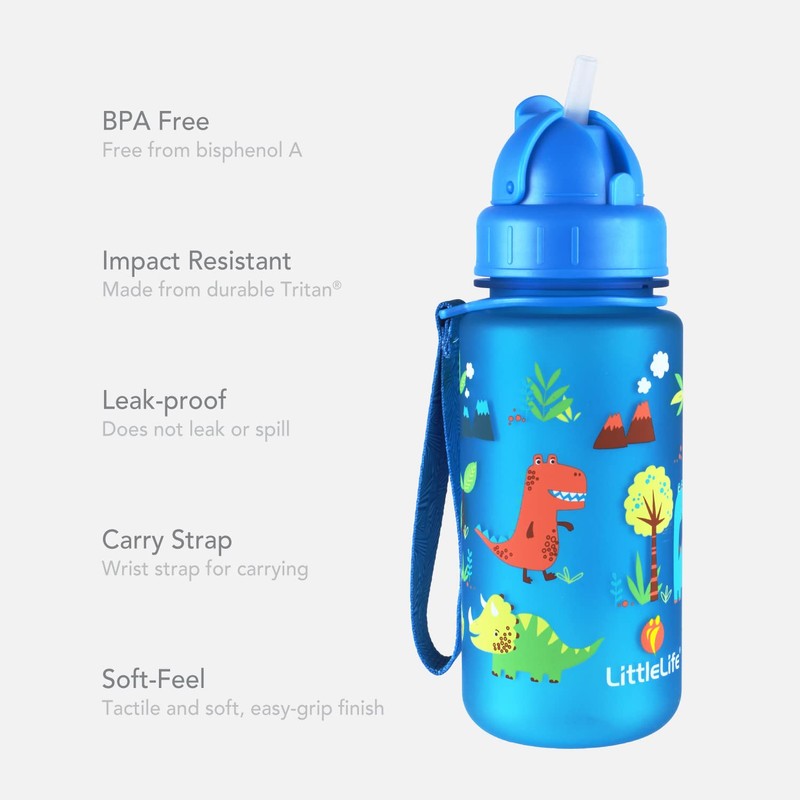 LittleLife Children's Water Bottle With Easy-Access Lid & Straw,Blue,400ml