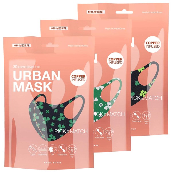 Basic Sense 3 PCS Copper Irish Shamrock Face Masks For