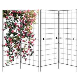 HEYTIMI 2 Pcs 2 Panel Folding Garden Trellis for Climbing Plants, Tall Durable Powder Coated Steel Frame Cucumber Trellis, Outdoor Raised Bed Plants Support for Peas, Beans, Flowers, Fruit & Vegetable