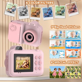 Kids Camera Instant Print, Christmas Birthday Gifts Toys for Girls Boys Age 4 5 6 7 8 9 10 11 12 Years Old,1080P HD Dual-Lens Selfie Digital Camera with 5 Rolls Print Paper Stickers Pens & 32G Card
