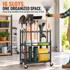 16-Slot Rolling Garden Tool Organizer Rack with 3 Shelves and