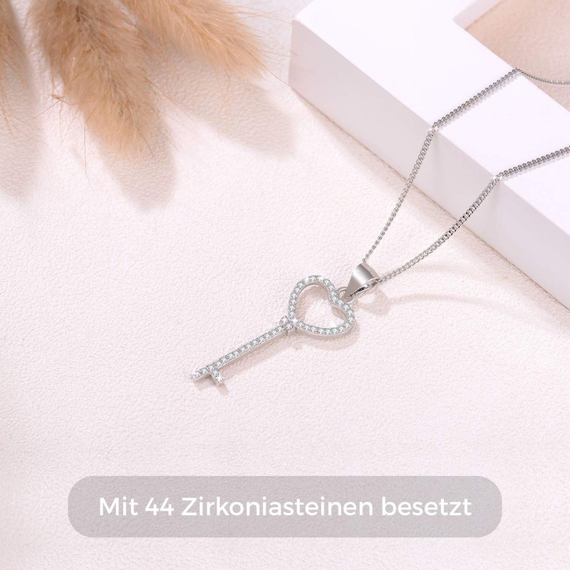 MENDOZZA Women's Necklace Key Pendant 925 Silver Necklace Key Zirconia