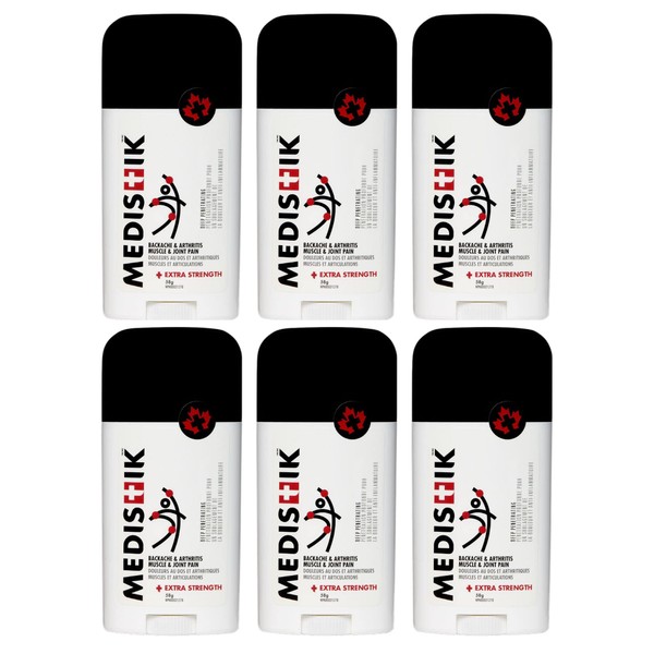 MEDISTIK Extra Strength Pain Relief Stick. Long Lasting Topical Pain Reliever for Backache, Arthritis Muscle & Joint Pain, 58g, Pack of 6