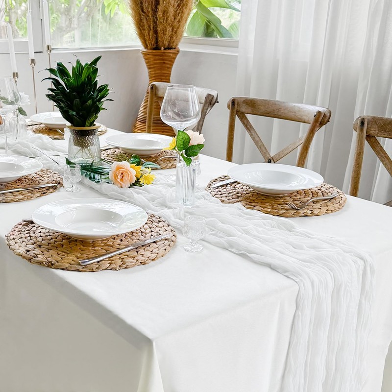 Sevenpers Cheesecloth Table Runner, 35"x120" Rustic Boho Gauze White Table