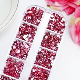 Towenm B7000 Clear Glue with 4000PCS Dark Pink Rhinestones for Crafts Clothing Fabric Shoes, Glue Fix Flatback Gems for Nails Face Jewelry, Mixed 5 Sizes 2mm 3mm 4mm 5mm 6mm Gemstones Bejeweled Kit