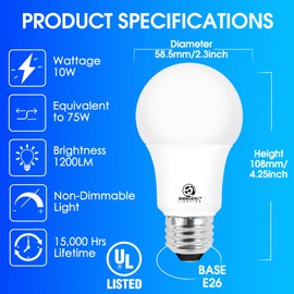 E ENERGETIC LIGHTING 75 Watt Light Bulbs, Super Bright 1200LM, Cool White 4000K LED Light Bulb, Non-Dimmable, E26 Standard Base, UL Listed, 8 Packs