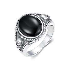 BETHZA Black Onyx Skull Rings for Men 925 Sterling Silver Gothic Vintage Oval Black Onyx Gemstone Skull Ring Jewelry Gifts for Father Size 9