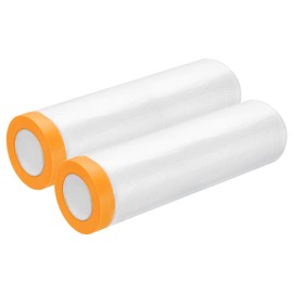 sourcing map 2 Rolls Painters Plastic With Tape, 13 x 52 Ft Pre-Taped Masking Film Tape and Plastic Film Paint Plastic Covering Roll for Covering Skirting, Frames and Auto Body, Yellow/Clear