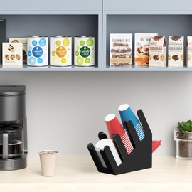 WINFFOR 3-Compartment Disposable Cup Holder - Cup and Lid Holder with Straw Organizer Black Acrylic Cup Dispenser with Coffee Pod Storage for Coffee Station Bar Countertop Restaurant Breakroom