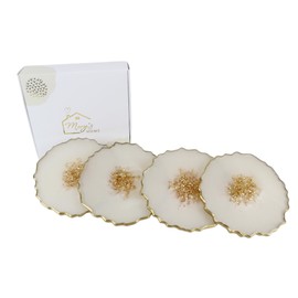 Set of 4 Handmade Resin Coasters, Geode Coasters, Drinks Stand, Coasters for Cups, Designer Coasters, Elegant Coasters (Medium Gold)
