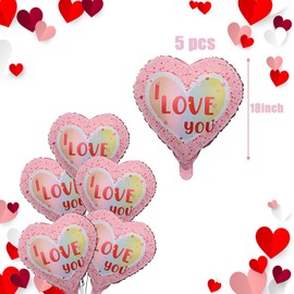 Hjvvr Heart Balloons,5pcs 18inch I LOVE YOU Balloons,Red Heart Shape Valentines Decoration for Anniversary Wedding Birthday Party