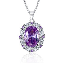 TANGILLA Purple Zirconia Necklace – Stainless Steel Birthstone Pendant, Elegant Cubic Zirconia Jewelry for Women, Adjustable Chain 18'', 18 inches, Stainless Steel, No Gemstone