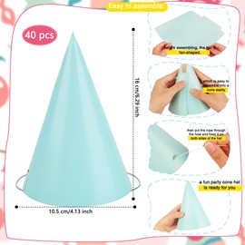 Rcanedny 40 Pcs Pastel Birthday Party Hats Bright Paper Cone Hat with Elastic String for Birthday New Year Party Favor Graduation, 8 Colors