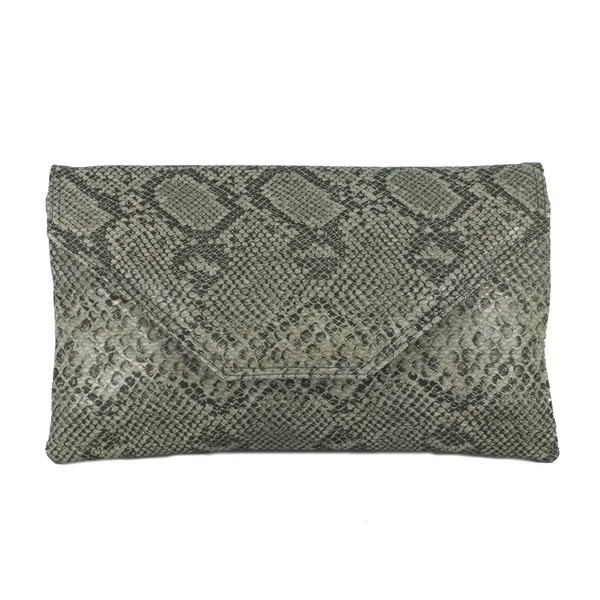 LONI Stylish Clutch/Shoulder Bag Faux Snakeskin Large Slate Grey