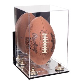 Better Display Cases Acrylic Football Display Case Vertical with Mirror Case, Gold Risers, Wall Mount and Mirror Base (B42/A060)