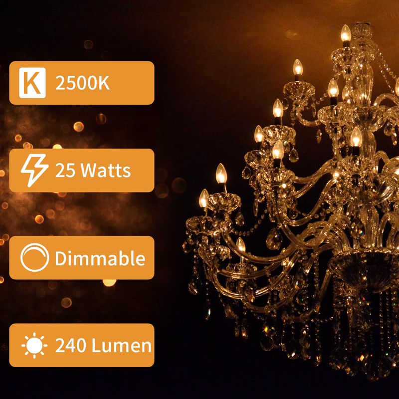 COLWATT 12-Pack E12 Candle Light Bulbs 25W Warm White 2500K,