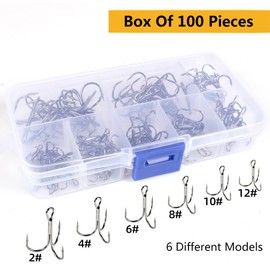 Treble Fishing Hooks, 100Pack High Carbon Steel Treble Hooks, Super Sharp Solid Triple Barbed Fish Hooks, Pike Hook Small Round Bend Lure Spoon Fishhook For Saltwater Freshwater