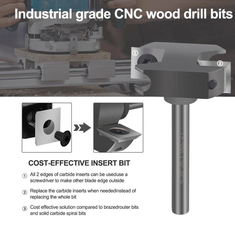 XCAN CNC Spoilboard Surfacing Router Bit 1/4 Shank 1-1/2'' Insert